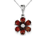 Natural Garnet 2.65 Carat (ctw) Flower Pendant Necklace in Sterling Silver and Chain